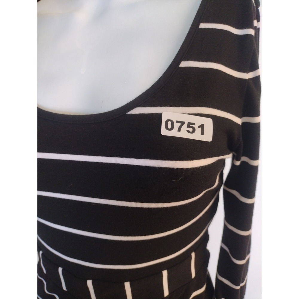 Charlotte Russo Dress Woman Medium Black White Stripes Bodycon Long Sleeves - Picture 6 of 11
